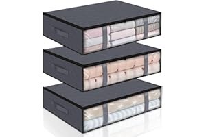 GTDOOCE Sac de Rangement Vetement,Boite Rangement Vetement,Boite Rangement Sous Lit Lot de 3,Sac Rangement Couette,Housse de Rangement Vetement,Housse Rangement Couette 60x45x15cm