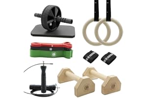 Cali Graf Calisthenics Starter Set – Fitness-Set für Anfänger mit Parallettes, Gymnastikringen, AB Roller, Wrist Wraps, Springseil und 3 Widerstandsbändern – Perfekt für Heim- und Outdoor-Workouts