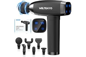 WELTEAYO Massage Gun Deep Tissue - Gifts for Men/Women,Muscle Massage Gun Massager,Quiet Professional Handheld 30 Speeds Muscle Gun,6 Heads with Type-C Charge,for Home Office Workout Full Body Muscle Relax