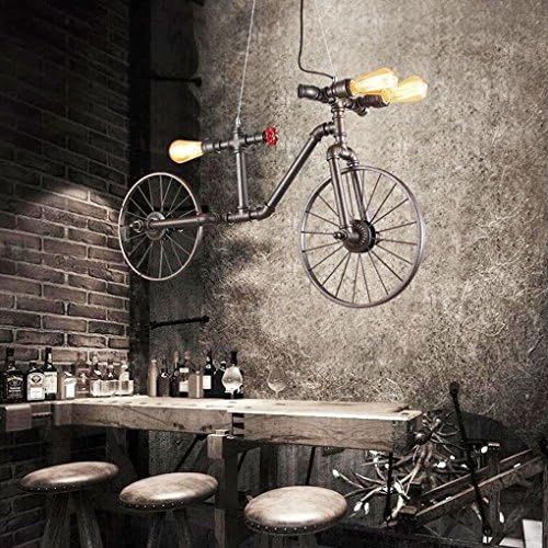Industrial Style Pendant Light Simple Retro Pendant Lamp Water Pipes Bicycle Metal Chandelier for Dining Room or Kitchen Bedroom Rest Urant Cafe Bar 3 x E27 Hard Bulb