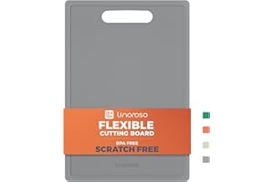 Linoroso Planche à Découper en Plastique - Sans BPA, Flexible, Antirayures, Légère et Portable - 25x35 cm avec Rainure à Jus, Compatible Lave-Vaisselle - Gris