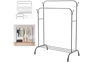 AUTOFU Heavy Duty Clothes Rail, Sturdy 80KG Black Metal Rack With Double Hanging Clothing Shoe Rack, Metal Clothes Rack with Storage Shelves & 4 Coat Hooks, Freestanding Rails For Bedroom, Office, Shop