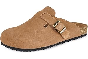 INTINI Zuecos y Mules para Hombre Mujer Pantuflas de Piel con Corcho Cerradas Zapatillas de Jardín Sandalias con Hebilla Ajustables Cómoda 36-46