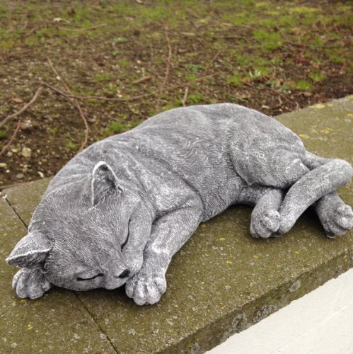 Steinfigur " GROSSE KATZE SCHLAFEND ", frostfest bis -30°C, massiver Steinguss