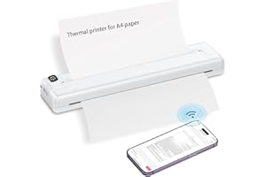 VINGVO Impresora sin Tinta, Impresora Inalámbrica Portátil A4 de 200 Ppp, Impresora Térmica Bluetooth Móvil de 10 Mm/S, Impresoras Portátiles Inalámbricas para Viajes, Compatible con