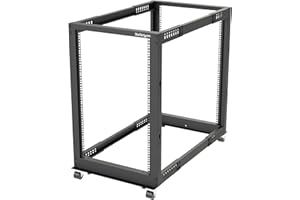 StarTech.com Rack 18U Móvil de Marco Abierto de 4 Columnas para Servidores, Rack de Cuatro Columnas de 19 Pulgadas para Equipo de Red e Informático, Ruedas o Patas Niveladoras, 4POSTRACK18U