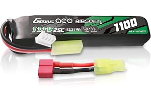 Gens ace 3S Batterie Lipo Airsoft 11,1V 1100mAh 25C 3S1P avec Connecteur TMY, Compatible Répliques AEG M4et Crosse Le