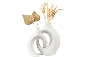 Espekoch Lot De 2 Vase Pampa en Esthétiquement Blanc pour Décoration, Moderne, Vases Polygone, Vase Blanc Ceramique Decoratif