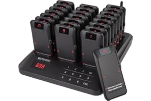 Retekess TD157P Restaurant Pager System, 800M Restaurant Buzzer, 24 Pagers, 39 Call Modes, With vibration, One Click Group Call, Pagers and Beepers for Amusement Park, Food Court, Hospital (UK Plug)