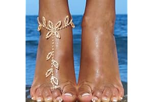 Handcess Cavigliera in cristallo Boho lascia cavigliera in oro con strass alla caviglia braccialetti da spiaggia a piedi nudi sandali a catena per donne e ragazze