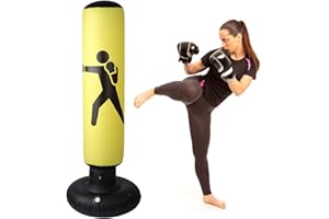 FICTORY Sacco da Boxe - Sacco da boxe gonfiabile 160 cm, Sacco da Boxe da Terra da Boxe Colonna Tumbler per Bambini Adulti Addominali Fitness (Giallo)