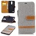 Produktbild LG K10 2017 Hülle, Conber Segeltuch Leder Handyhülle mit [Kostenlose Schutzfolie eingeschlossen] [Kartenfächer] [Standfunktion], LG K10 2017 Leder Schutztasche Klappetui Ledertasche Handyhülle, Notizbuch Stil Muster Leder Handy Schutzhülle Für LG K10 2017 - Grau