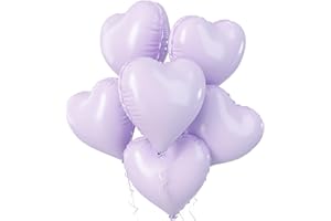 Biapian Purple Heart Balloons Foil, 5 Pcs Pastel Purple Heart Shape Balloons Valentines, 18inch Macaron Purple Foil Balloon for Girls Women Birthday Valentines Day Wedding Baby Shower Decorations