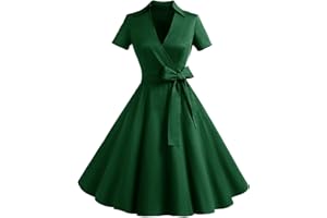 Timormode Robe Années 50's Audrey Hepburn Rockabilly Swing,Plissé Robe à Manches Courtes