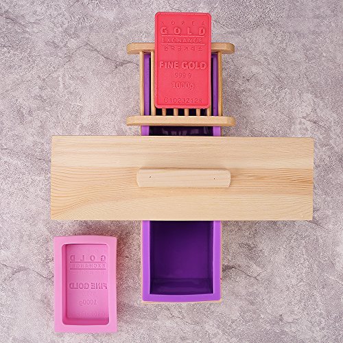 DIY Seifen Silikonform Set (4 Stück), TTLIFE Seifenformen mit einem zusätzlichen Seifenhalter – rechteckige Silikonform mit Holzkiste, plus 2 kleine Formen mit Lucky Clover Bild – best Schimmel zum Seifensieden (B) - 5