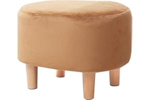 LEITING Ottoman Footstool Footrest Foot Stool Pouffe Padded Modern Home Living Room Bedroom Oval Seat with Removable Flannel Stool Cover 4 Beech Wooden Legs (Brown)