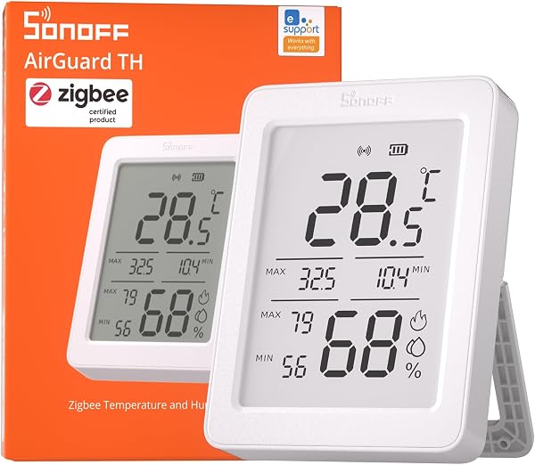 SONOFF SNZB-02DR2 AirGuard TH, Indoor Smart Zigbee Temperature and Humidity Sensor, 3.6'' LCD Display, App Monitoring with charts, Notification Alerts, Data Export, Remote Data Display - 1