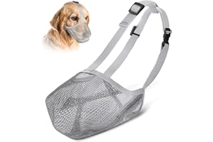 Pysk dla psa VSSHE, kaganiec dla psa z zaokrągloną siatką, oddychający, bezpieczny, szybko dopasowany kaganiec dla małych średnich i dużych psów, regulowany gryzienie i żucie psa, szary-S