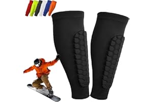 QOSNEOUN Protection Tibia Ski, Protege Tibia Ski, Chaussette Protege Tibias, Protecteurs de Tibias Élastiques Anti-Collision Longs, Structure en Nid d'abeille, pour Le Skier/Football
