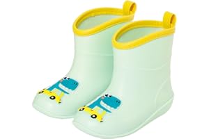 FUNCOO PLUS Baby Wellies for Boys Girls, Lightweight Child Kids Wellies, Animal Cartoon Pattern Welly Boots, Infant Rain Boot Wellingtons Waterproof Boots for 1-6 Years