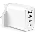 Baokuan 40W USB C Plug Fast Charger for iPhone 16 15 14 13 12 11 Pro Max SE XS XR X 8 Plus, Pad, Galaxy,Tablet, 4-Port Multi UK USBC Charging Adaptor Type C PD Power Wall Adapter 4U 2