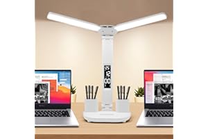 WZIOEPUL LED Desk Lamp Light with 2 Pen Holders, Time, Date, Temperature Display, Dimmable, 3 Color Modes, Touch Control, Foldable,Eye-Caring Table Lamp for College Dorm Room Office Home Reading Study