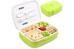 Bugucat Lunch Box 1300ML, Adult Kids Leakproof Bento Box with 5 Compartments and Spoon, Food Container Lunch Containers for School Work and Travel, Microwave & Dishwasher Safe for Men Woman, BPA Free