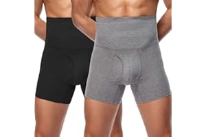 Joweechy Boxer Uomo Cotone Dimagranti Mutande Shapewear Vita Alta Compressione Pantaloncini Intimo Sportivo Controllo Pancia(Pacco da 2)
