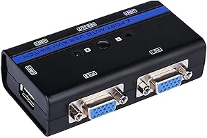 AISENS A111-0064 - Switch KVM VGA USB 1U-2PC con Cavo per Controllare Due CPUs, Nero