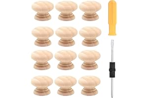 FLOTRUTE 12 sztuk drewnianych gałek meblowych, drewnianych uchwytów do szuflad, gałki do szafek ze śrubami i śrubokrętem, 35 x 30 mm, okrągłe drewniane gałki do mebli, kuchni