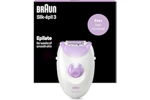 Braun Silk-épil 3 Epilator for Women for Long-Lasting Hair Removal, 20 Tweezer System, Smartlight Technology, UK 2 Pin Plug, 3-170, White/Purple