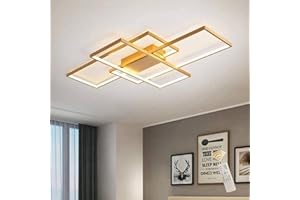 JIINOO Dimmable Ceiling Light 50W,3 Square Gold LED Ceiling Light with Remote Control 3 Colors,Modern LED Chandelier Flush Mount Ceiling Lamp Fixtures for Living Dining Room Bedroom Kitchen Office