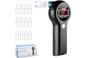Etievort Etilometro Portatile Certificato, Alcolometro ad Alta Precisione con 12 Bocchini, Alcol Test Professionale con Display LCD Digitale,Test Alcolemico Portatile per Uso Domestico e per Feste