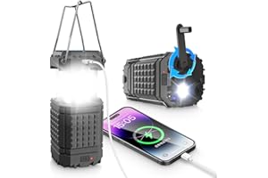 PSOOO Solar Camping Lantern 5000mAh Capicity Rechargeable Camping Lights with Hand Crank LED Flashlight Telescopic Portable for Outdoor and Tent Emergencies