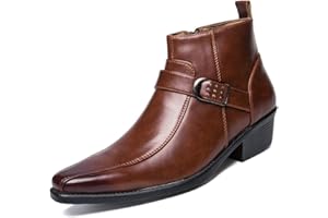 DADIJIER Bottines Décontractées À La Mode Pour Hommes, Décoration De Boucle, Bout Pointu, Fermeture À Glissière Latérale, Botte Haute