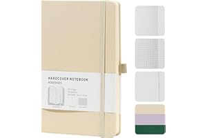HOMEMARS Cuaderno Punteado A5, Bullet Dotted Journal de Papel con Puntos de 100 g/m², 200 Páginas, Marcapáginas, Libreta A5 de Tapa Dura con Portalápices, Cuaderno a5,blanco marfil
