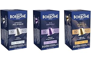 Caffè Borbone Kit Degustazione 90 Capsule ALLUMINIO: 30 Mia Napoli, 30 Ciao Venezia, 30 Magica Palermo, (3 confezioni da 30), Compatibili con le Macchine ad uso domestico Nespresso®*