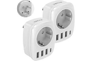 [2 Packs] VINTAR Adaptateur de Voyage France vers Australie, Adaptateur de Prise 5 en 1 avec 3 Ports USB et 1 Port USB-C adapté à l'Australie Chine Nouvelle-Zélande, Certification CE Type I