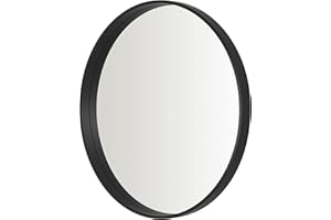 Home Selections Black Round Wall Mirror, 50cm, Wooden Deep Framed Circle Mirror