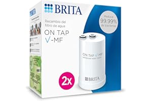 BRITA ON TAP V-MF 2x cartucho de filtro de agua (600L) - agua sostenible, libre de bacterias al 99,99%, sabor mejorado, reduce micropartículas finas, PFAS, metales y sustancias que afectan el sabor.