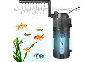 BAITAI Internal UV Fish Tank Filter,400L/H 4W Aquarium Filter Pump,Turns Green Water to Clear,5-in-1 Filter Pump for 15-80L Aquarium,Flow Rate and Direction Adjustable