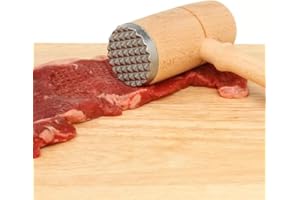 GENERIC Professional Meat Tenderiser Mallet, Double-Sided Metal Head, Stainless Steel with Black Ergonomic Handle (Bamboo, Silver)