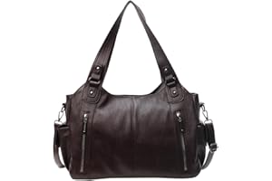 Starnearby Sac à Main Vintage Multi-poches pour Femme, Sac City Bag Tendance, Sacs Fourre-tout Femme en Cuir PU, Hobo Sacs Bandoulière Rétro pour Ecole, Travail ou Voyage