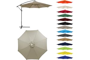 HonunGron Auvent De Remplacement pour Parasol 2,0/2,3/2,5/2,7m/3,0m, 6 Baleines/8 Baleines Toile De Parasol Déporté Remplacement Pour Cour,Jardin,Plage, Protection UV 50+ (3.0m-8 ribs,Taupe)