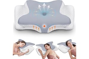 botatio Cuscino Cervicale Memory Foam Ergonomico, Cuscino Ortopedico Progettato per Dormitori Laterali, Supini e Proni, Federa Sfoderabile e Lavabile, 62x41x13/11 cm, Bianco