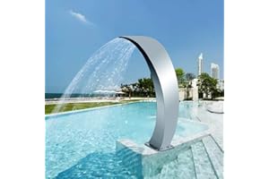 GOJLEX Fuentes para Piscinas Enterradas, Cascada De Acero Inoxidable Plateada para Piscinas Al Aire Libre, Fuente De Jardín, Estanque Fuente De Agua (350 * 105mm)