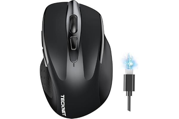 TECKNET Souris Bluetooth,Souris sans Fil Rechargeable Silencieuse 3 Modes (BT5.0/3.0+2.4G) 4800 DPI Souris Ergonomique pour Ordinateurs,Portables,Mac, PC,Windows,Noir