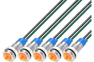Gebildet 5pcs 6mm LED Métal Indicateur 3V-4,5V-5V-6V-7,5V-9VDC Lumière à économie d'énergie, Lampe de Signalisation étanche avec Fil (Orange)