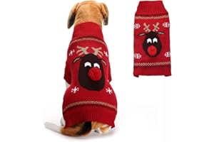 PETCARE Pet Dog Sweater Pet Clothes Puppy Cat Winter Warm Clothes Turtleneck Christmas Reindeer Knitting Pattern Knitwear Costume, for Small Medium Larges Dogs, [Red,