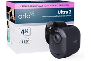 Arlo Ultra 2 Camara de Vigilancia WiFi Exterior 4K, Camara de Vigilancia WiFi Interior, Sensor de Movimiento, Alarmas Para Casa, Requiere Smart Hub Que Se Vende Por Separado, Cámara Adicional, Negra